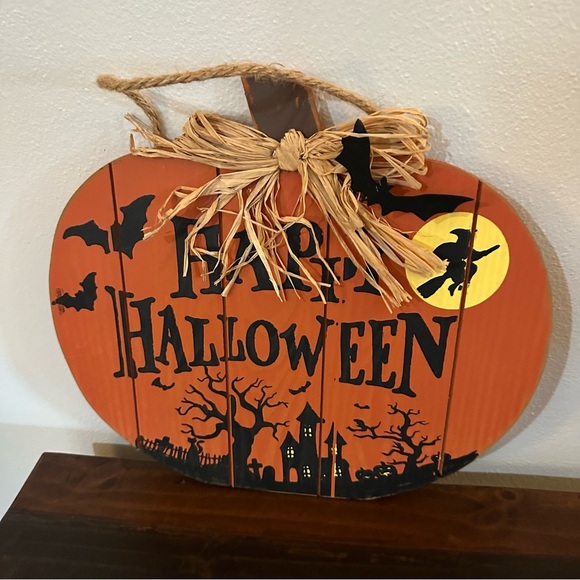 Other - Happy Halloween Trick Or Treat Pumpkin Wooden Hanging Decor Signs 2 Pack